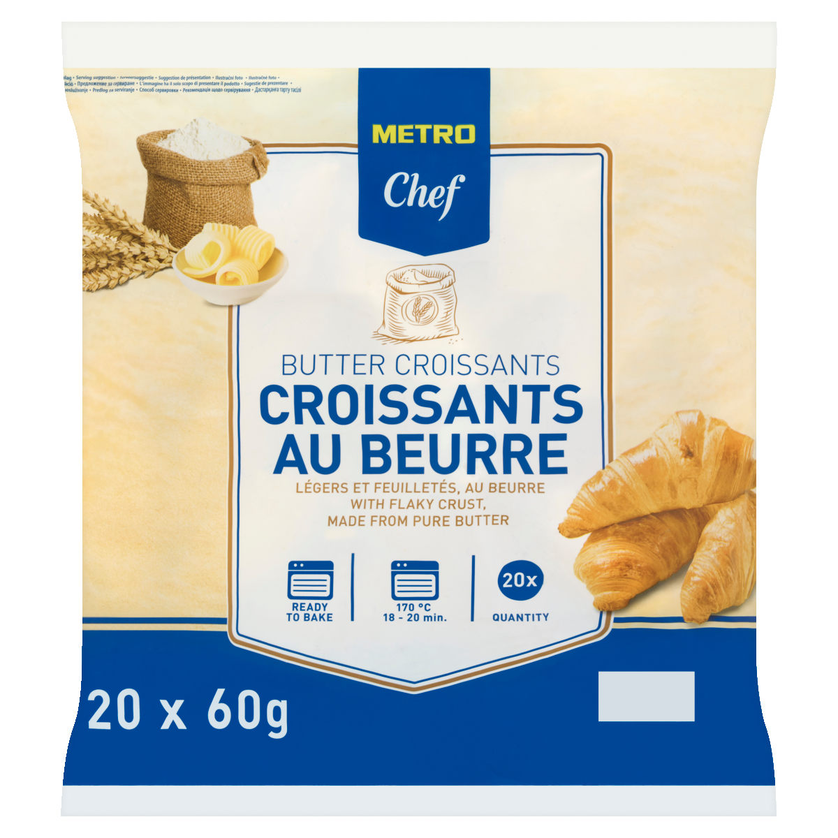 METRO Chef Butter Croissant tiefgefroren 20 Stück à 60 g - 1,2 kg Packung