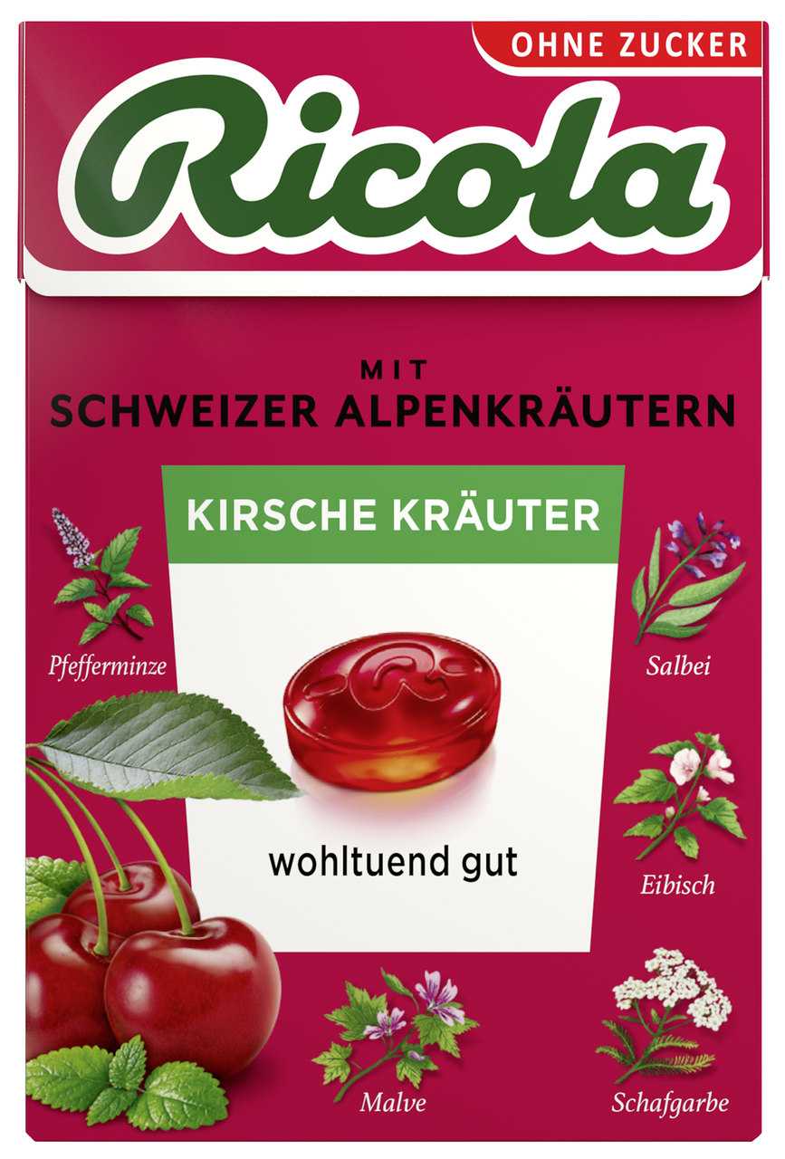 Ricola Böxli Kirsche Kräuter Ohne Zucker - 10 x 50 g Packung