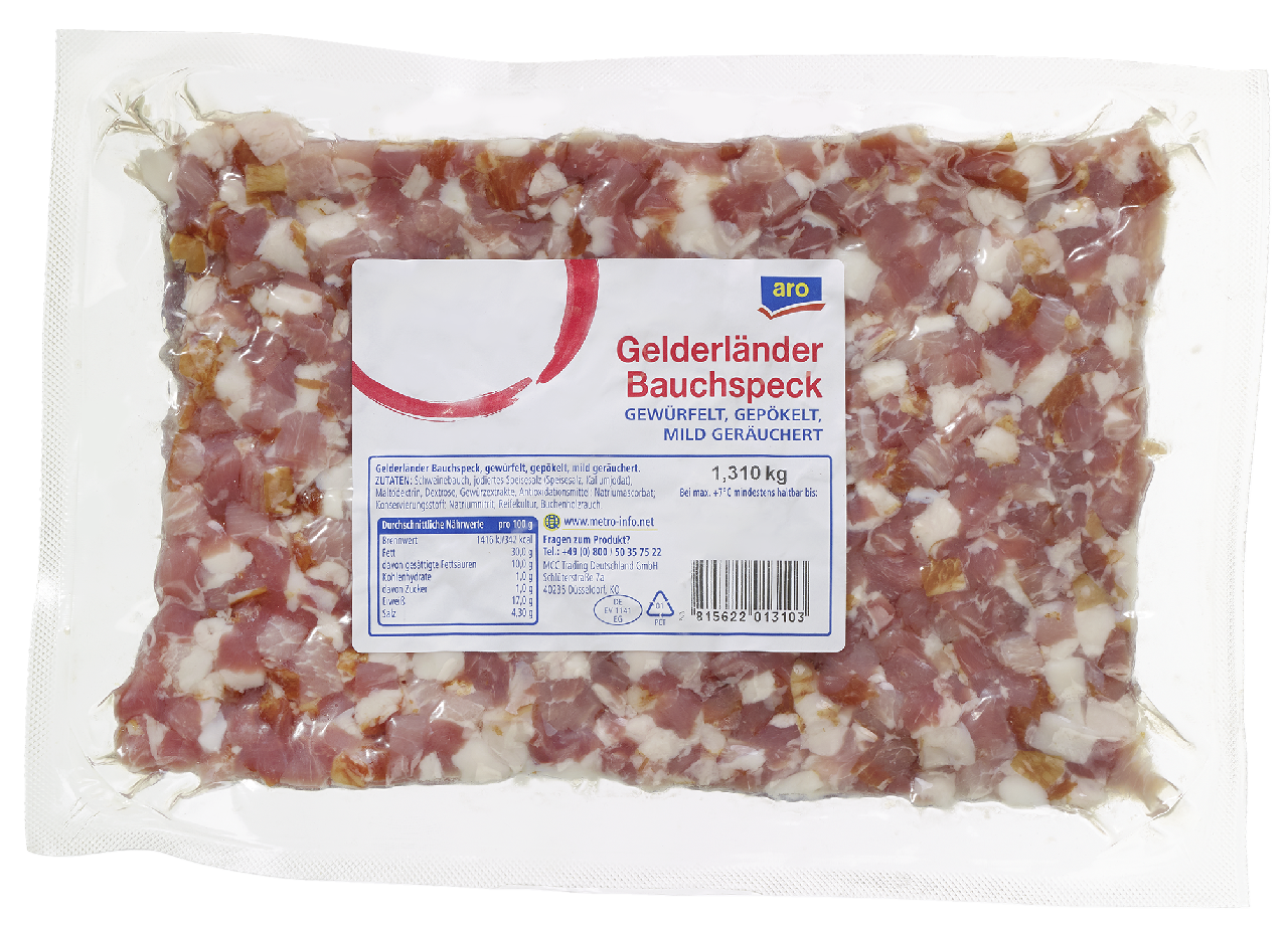 aro Gelderländer Bauchspeck gewürfelt gepökelt, mild geräuchert - ca. 1,2 kg Packung