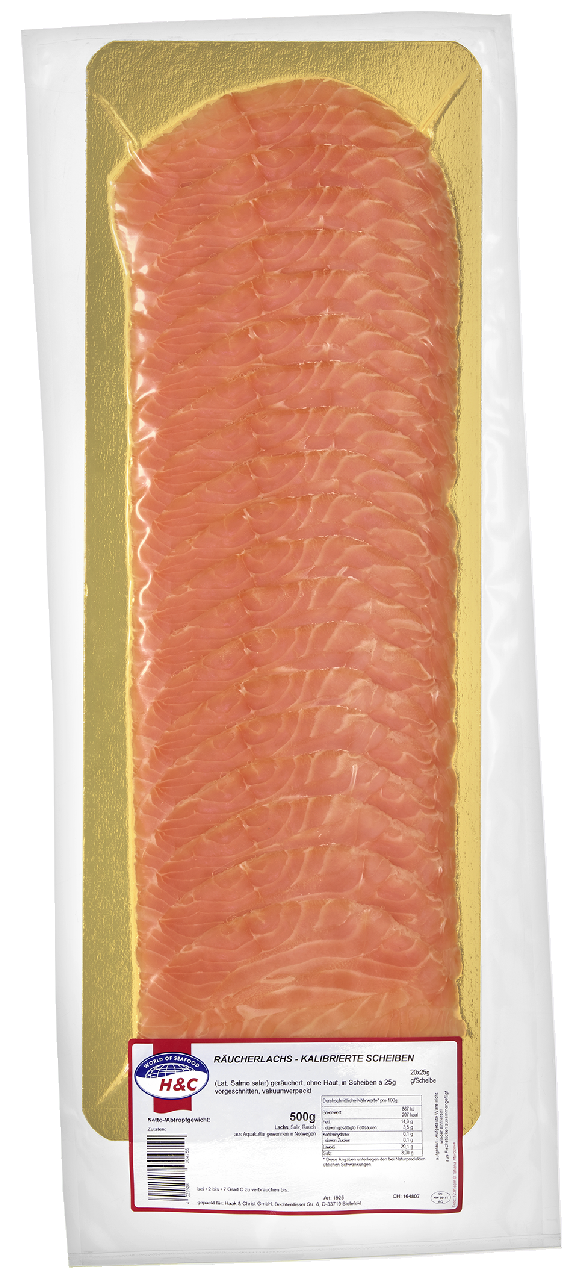 H & C WORLD OF SEAFOOD Räucherlachs 20 Scheiben à ca. 25 g gekühlt - 500 g Packung