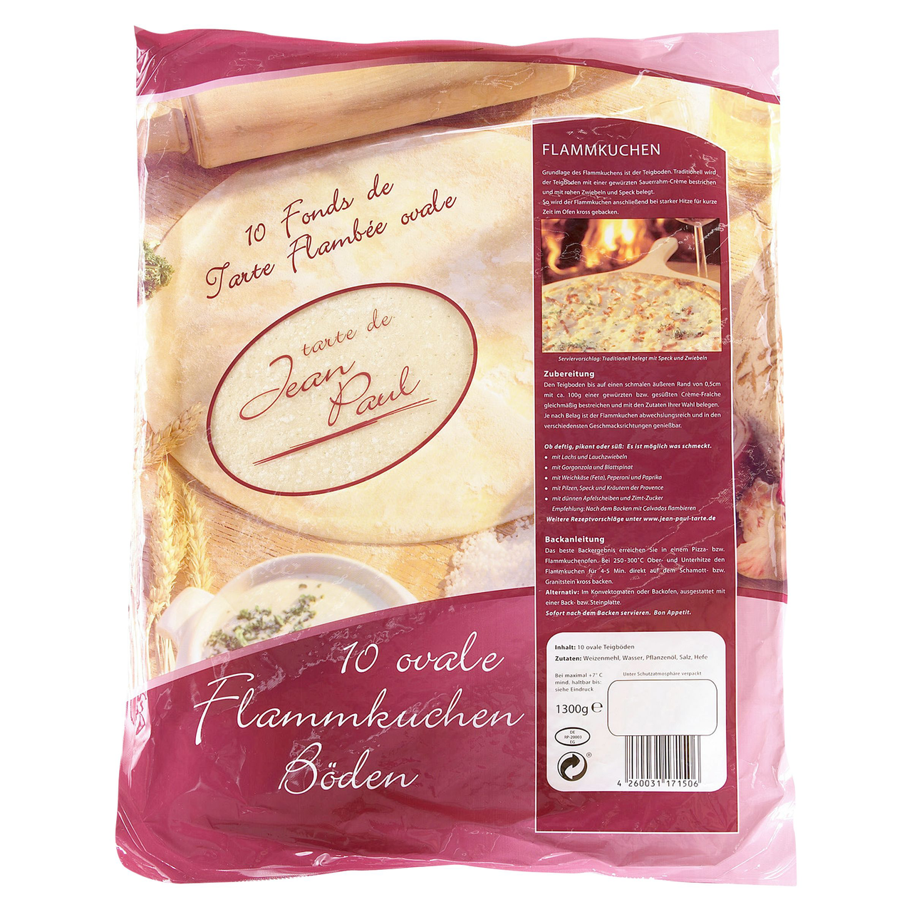 Jean Paul Flammkuchenböden oval, 10 Stück à ca. 130 g - 1,3 kg Packung