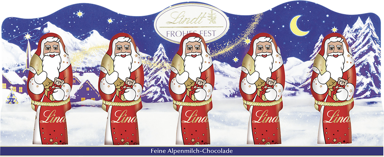 Lindt Mini Weihnachtsmänner Feine Alpenvollmilch Schokolade 50 g, 5 Stangen