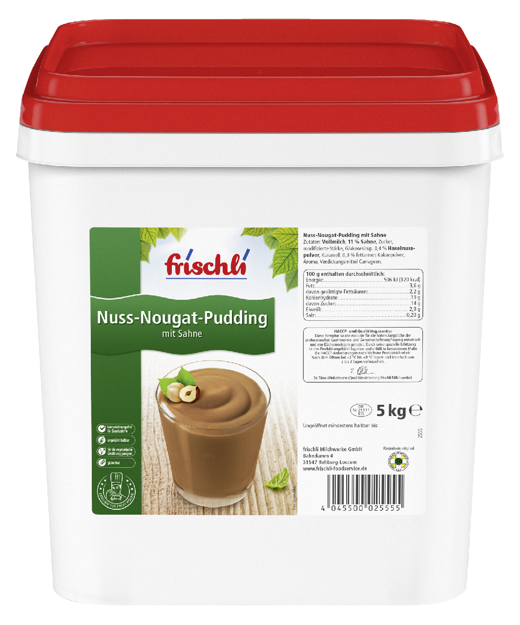 Frischli Pudding Nuss-Nougat mit Sahne, 3,6 % Fett 5 kg Eimer