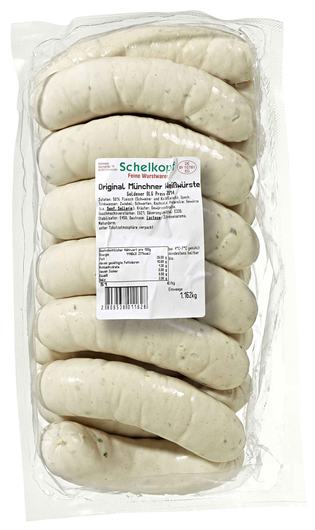 Schelkopf Münchner Weißwurst 14 Stück à ca. 80 g ca. 1,1 kg - je kg