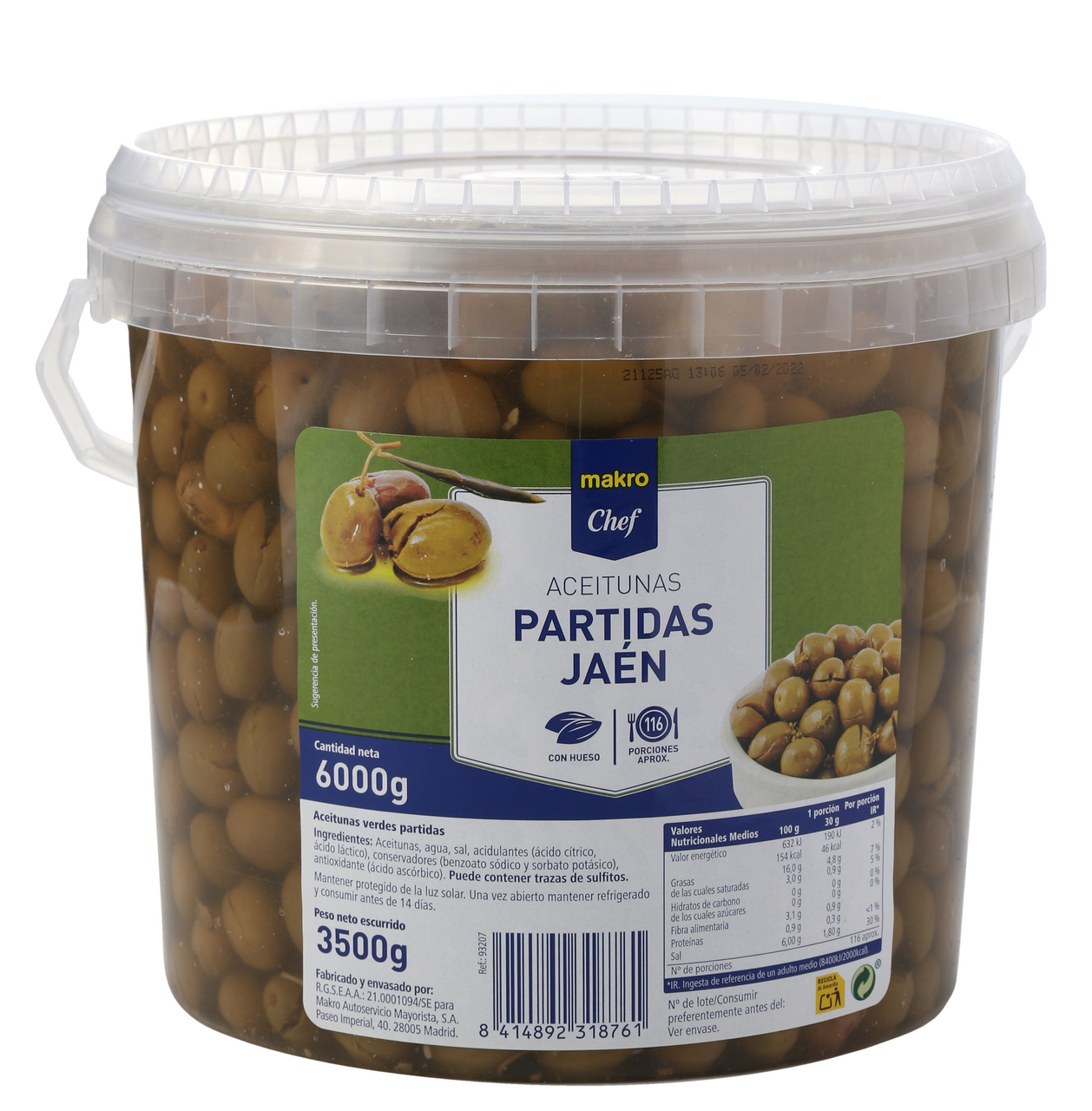 METRO Chef aceituna partida Jaén cubo 3500 gne (5000 g)