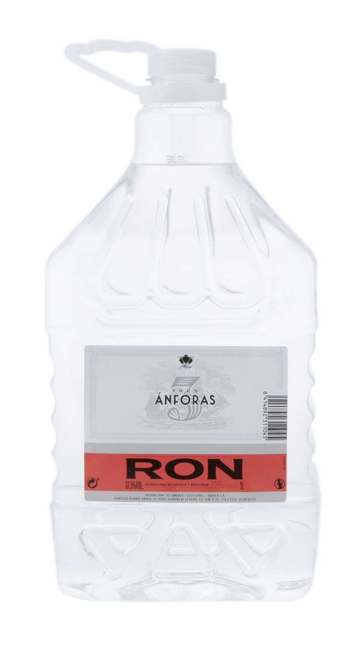 TRES ÁNFORAS ron blanco 3L Alc. 37,5% vol.