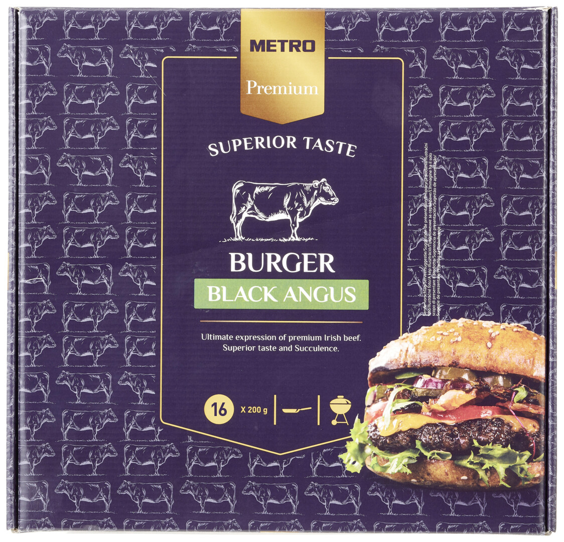 METRO Premium Hamburguesa Angus congelada 16ud x 200g (total 3,2 Kg)