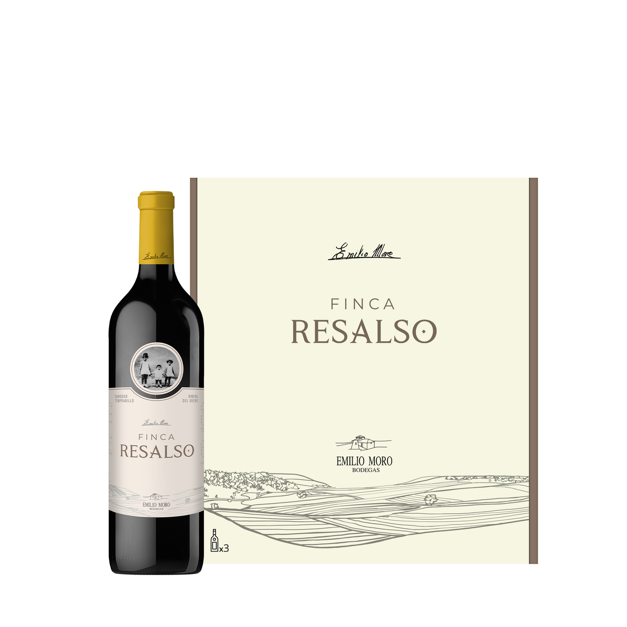 Finca Resalso vino tinto roble D.O. Ribera del Duero contiene 3 botellas de 75 cl (2,25 L) + estuche de cartón