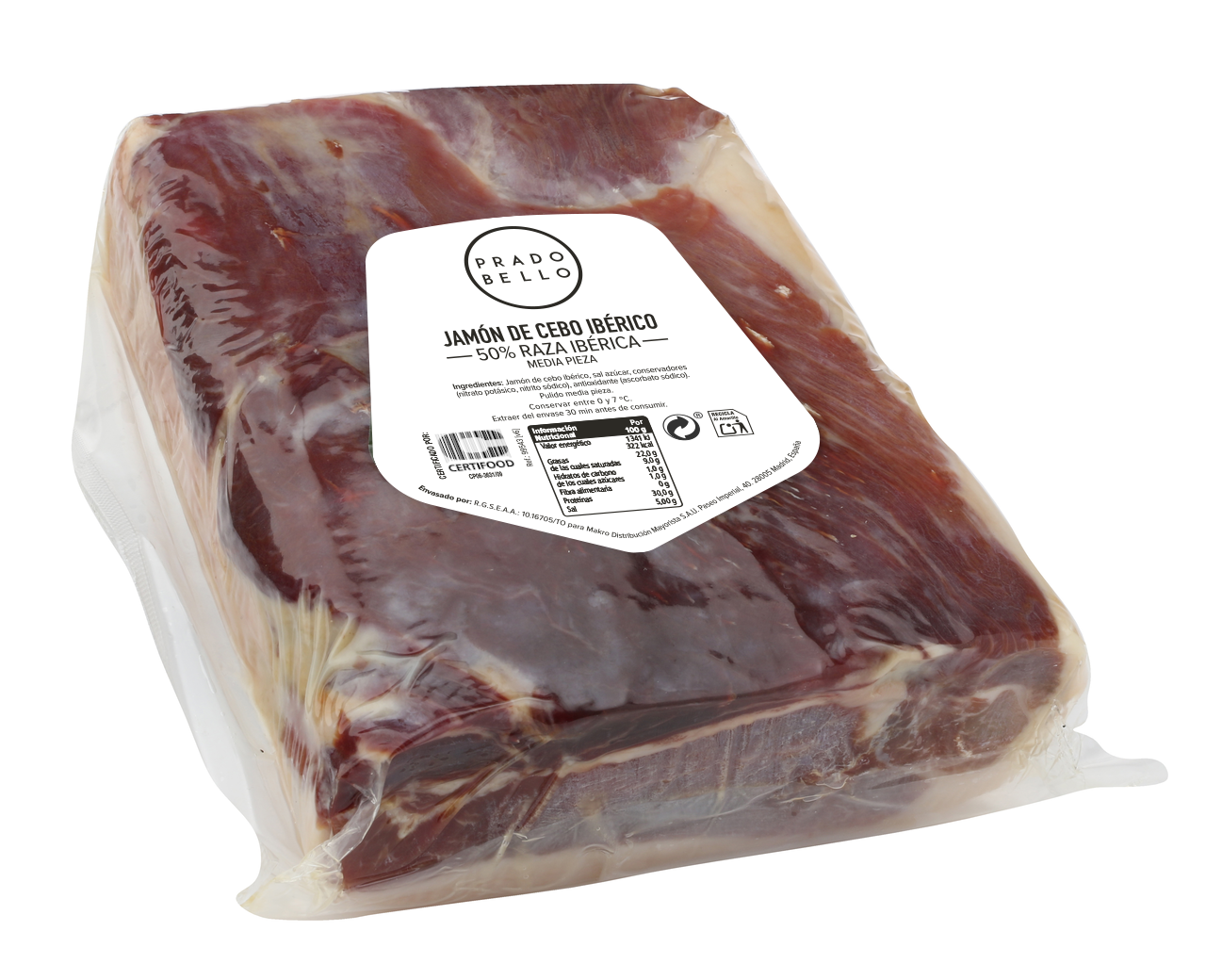 PRADO BELLO jamón cebo 50% raza ibérica pulido media pieza
