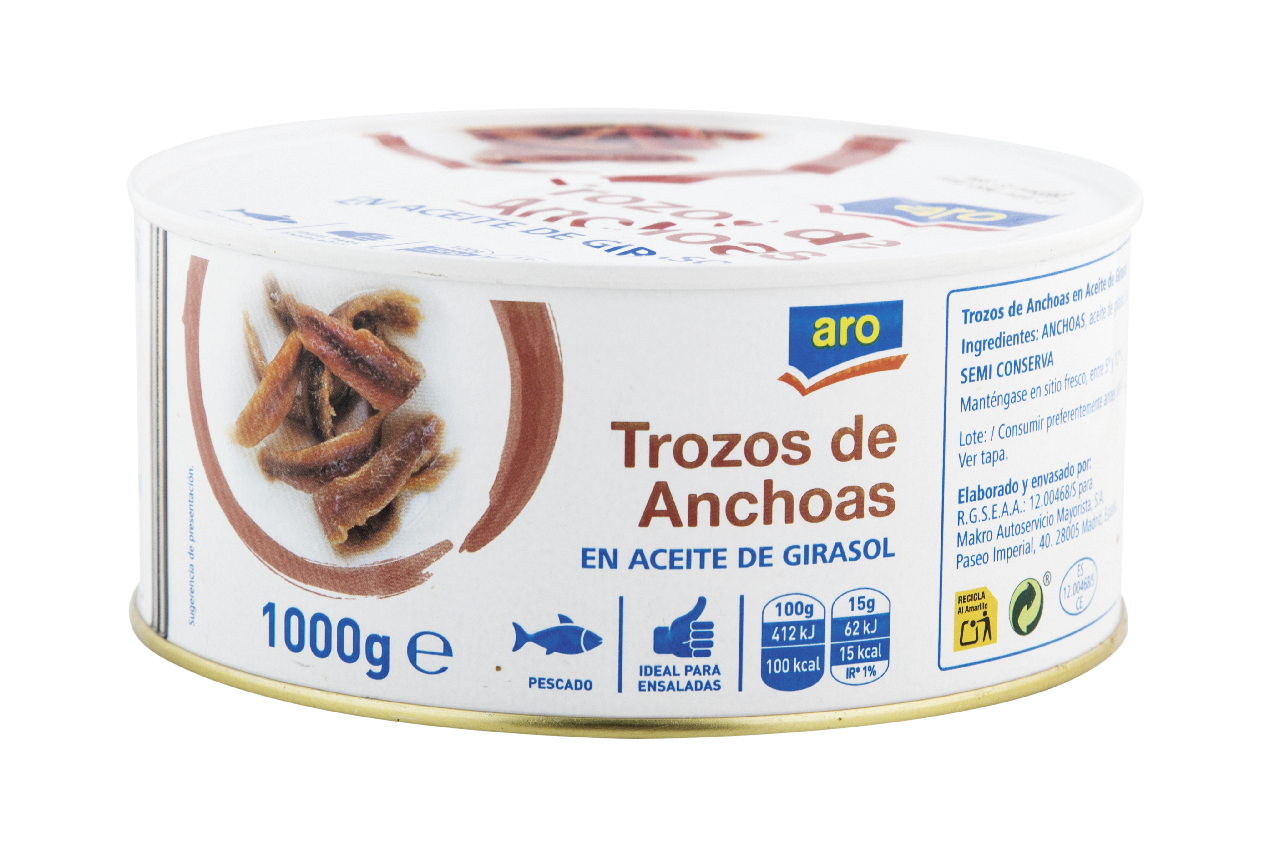 aro trozos anchoa en aceite vegetal 600 gne (1000 g)
