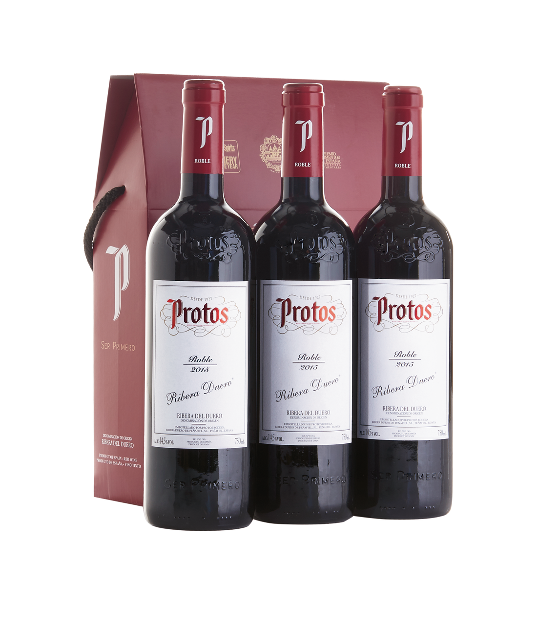 Protos vino tinto roble D.O. Ribera del Duero contiene 3 botellas de 75 cl (2,25 L) + estuche de cartón