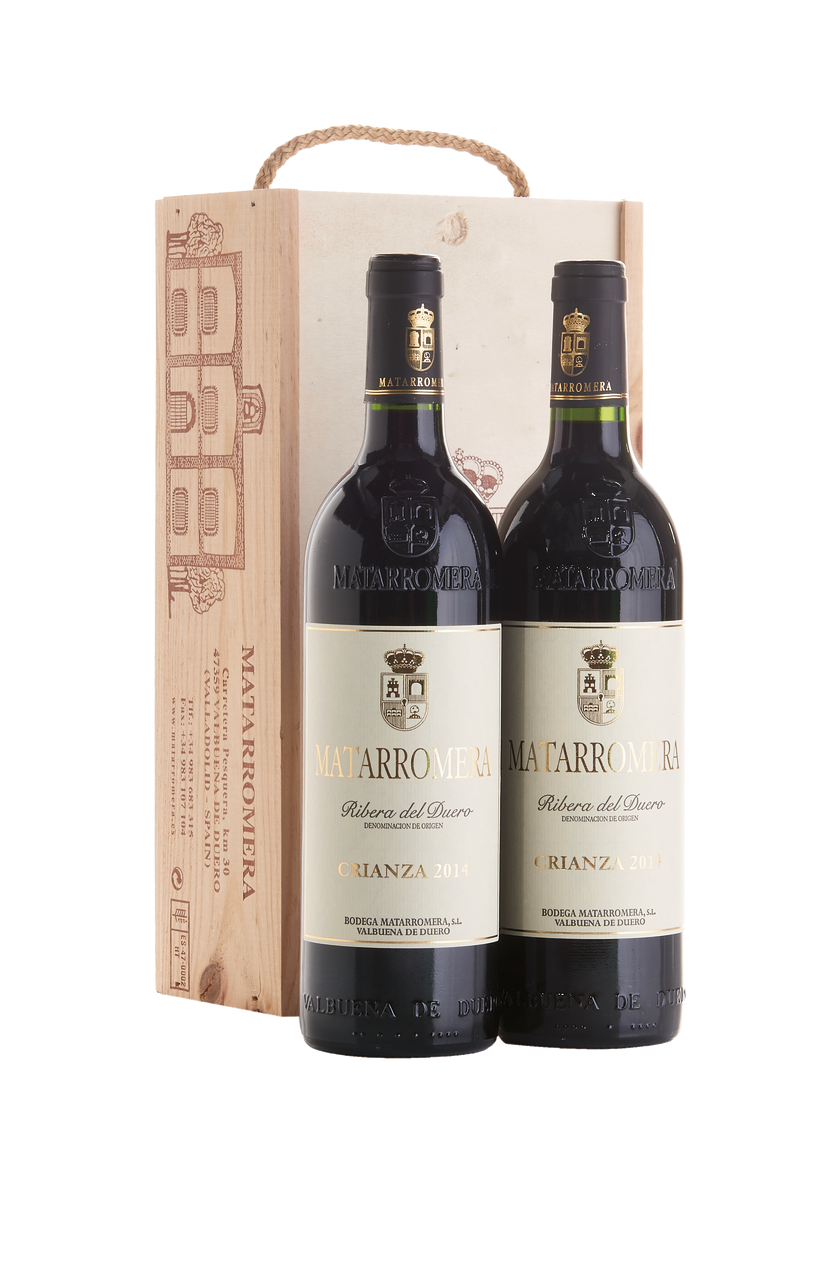 Matarromera vino tinto crianza D.O. Ribera del Duero contiene 2 botellas de 75 cl (1,5 L) + estuche de madera