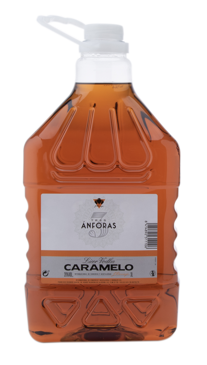 TRES ÁNFORAS licor vodka caramelo garrafa 3L Alc. 20% vol.