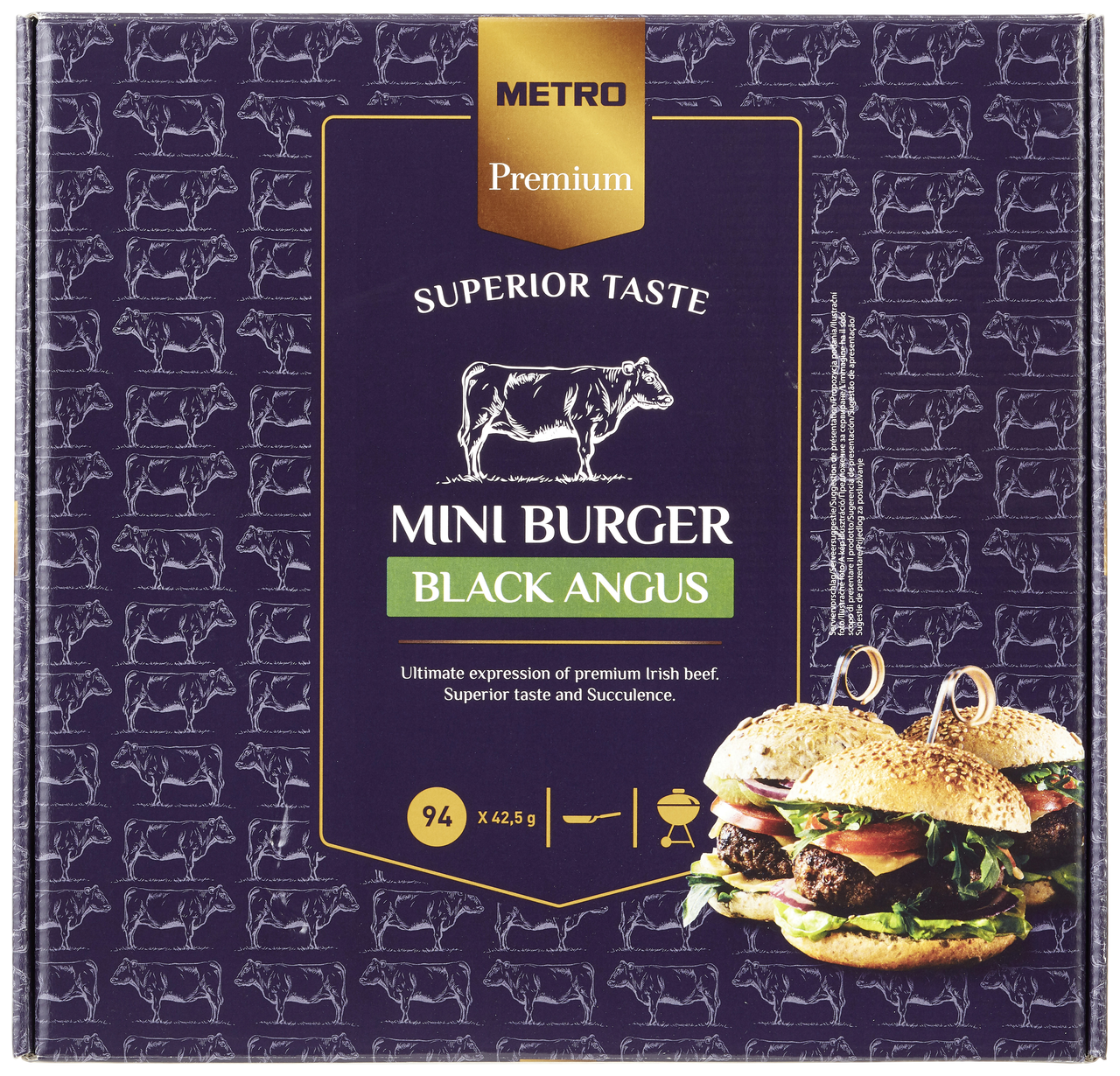 METRO Premium Mini hamburguesas Black Angus congeladas caja 94ud x 42,5g (total 4000g)