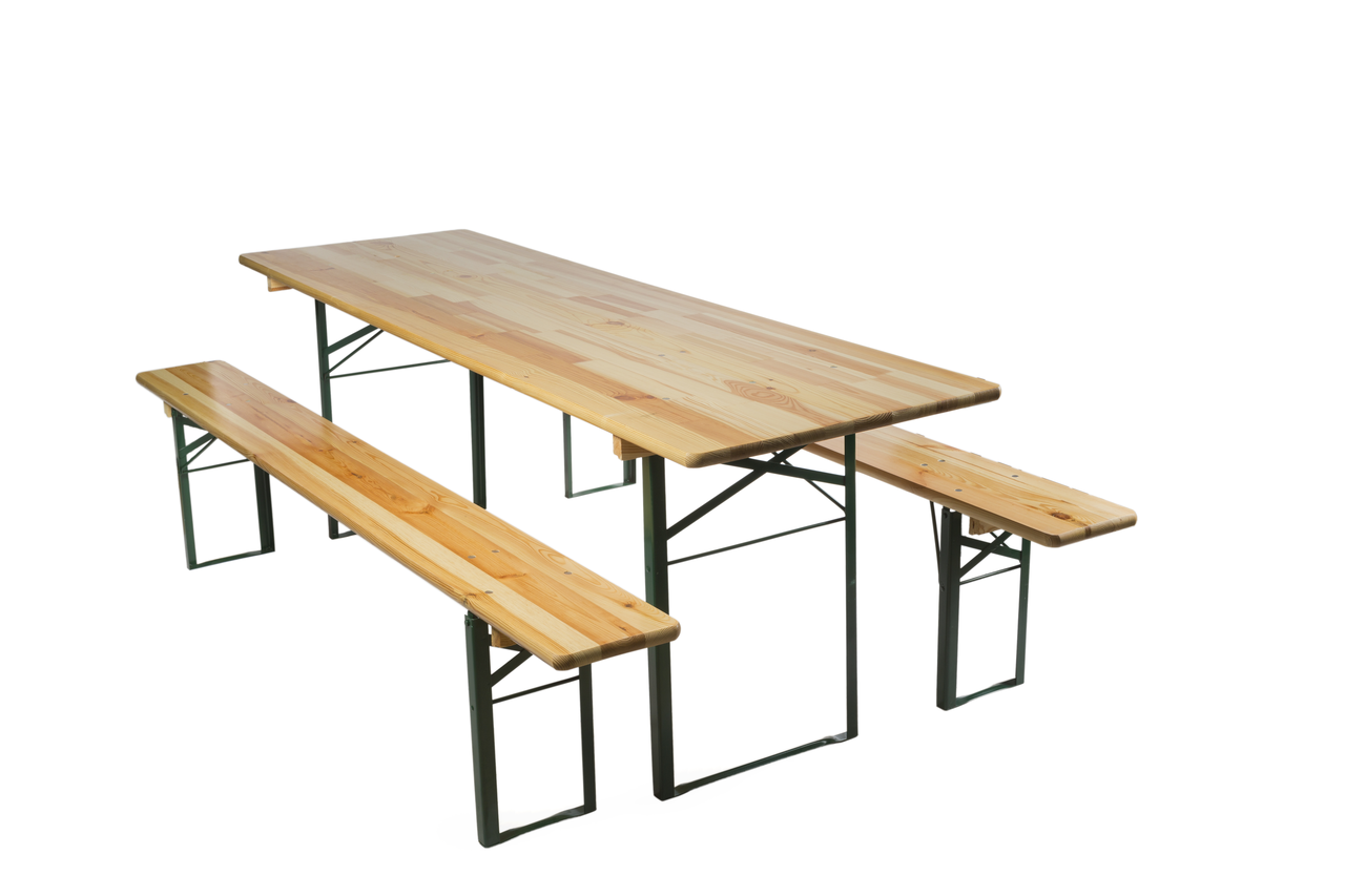 METRO PROFESSIONAL conjunto baviera pino mesa + 2 bancos 220x70cm