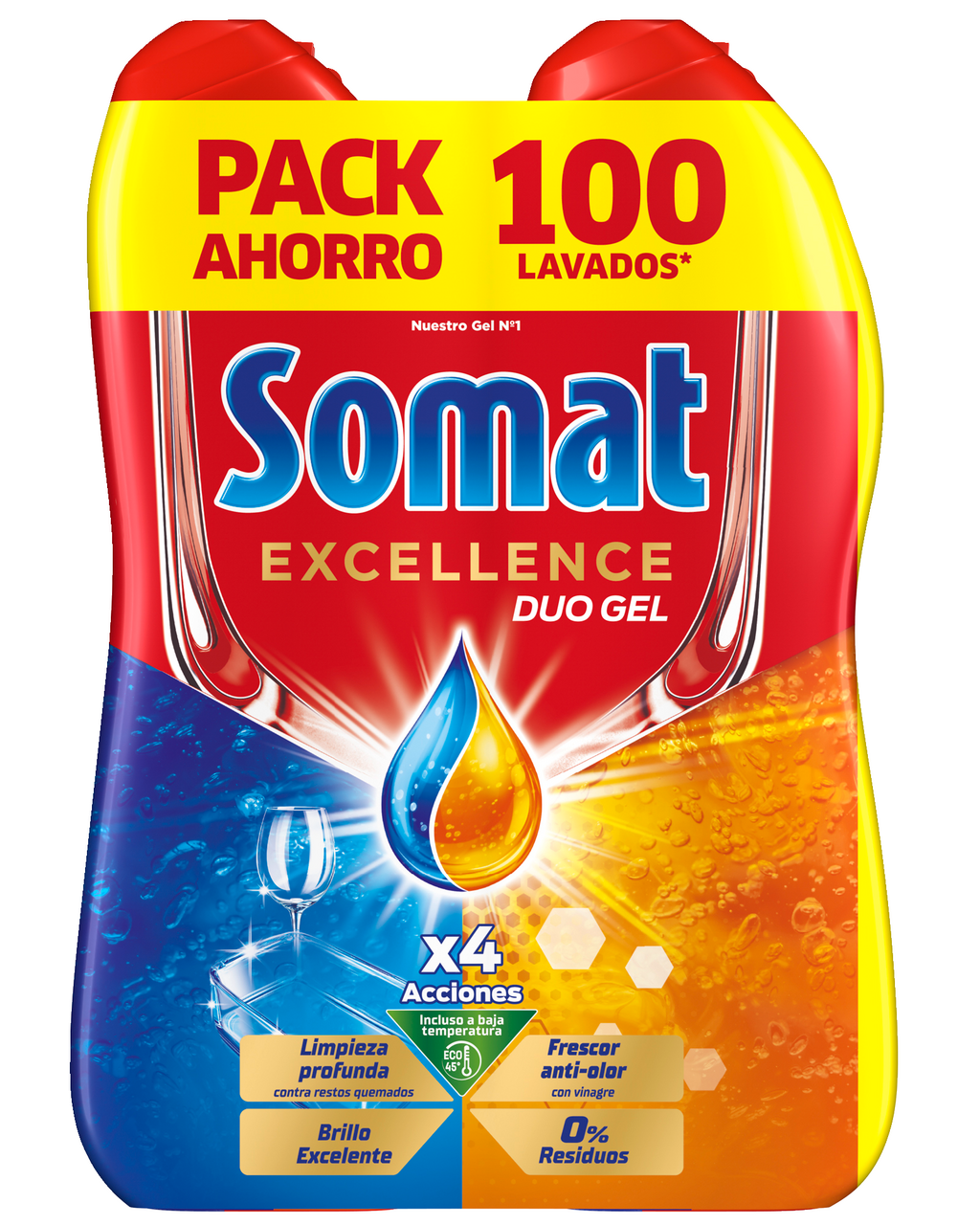 SOMAT Excellence Lavavajillas duo gel anti-olor con vinagre 50 dosis contiene  2 ud.  2400g