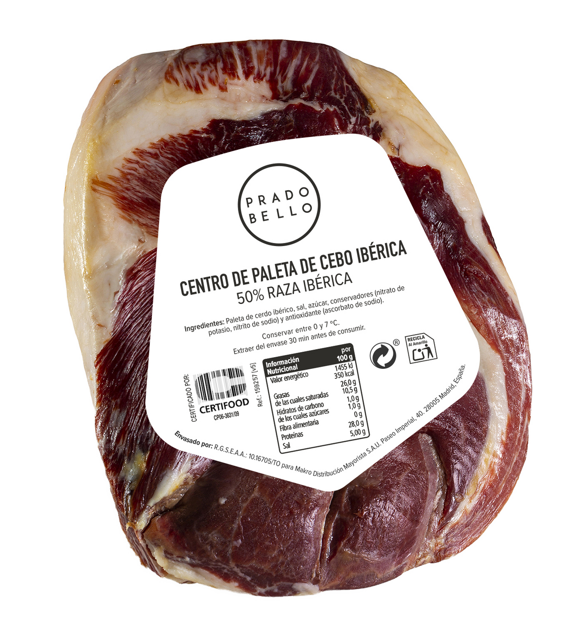 PRADO BELLO paleta cebo 50% raza ibérica limpia deshuesada