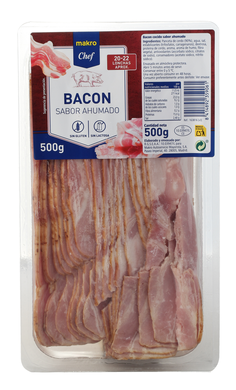 METRO Chef bacon ahumado loncheado bandeja 500g