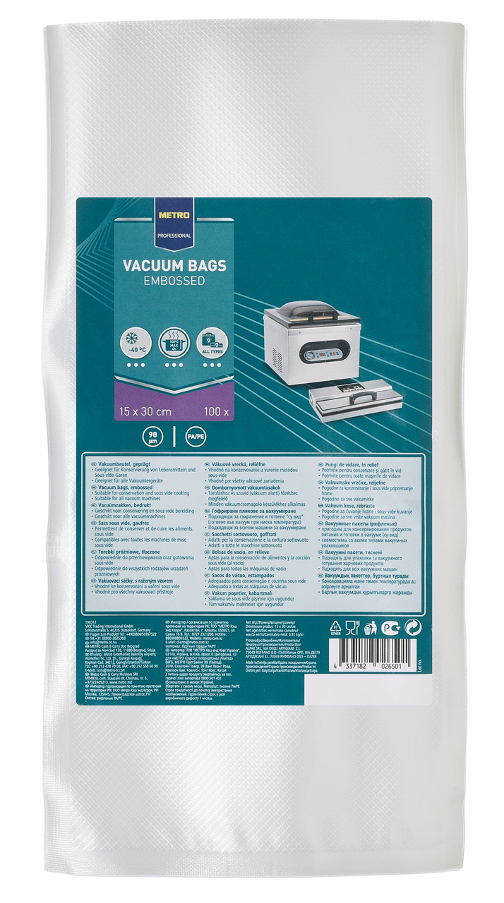 METRO PROFESSIONAL Bolsas para envasado al vacio gofrada 15x30cm 100 unidades