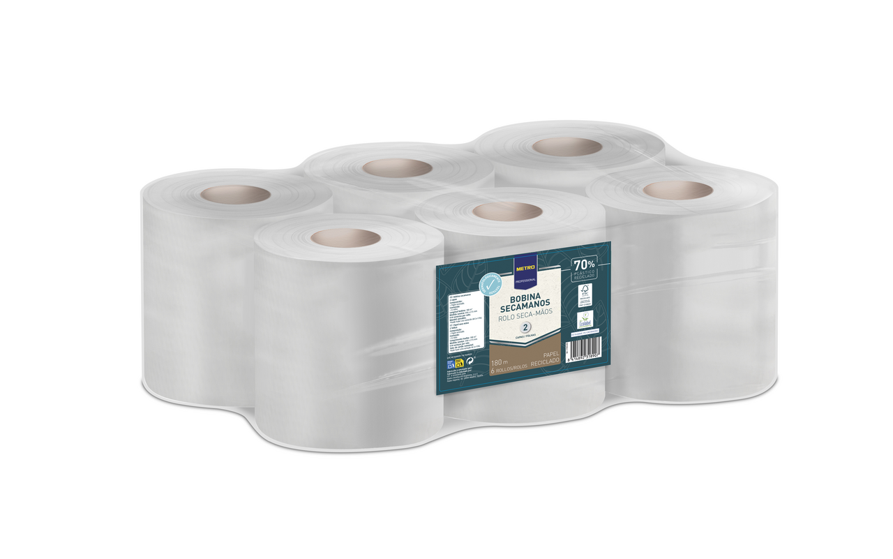 METRO PROFESSIONAL bobina secamanos eco 2 capas 180 m 6 rollos