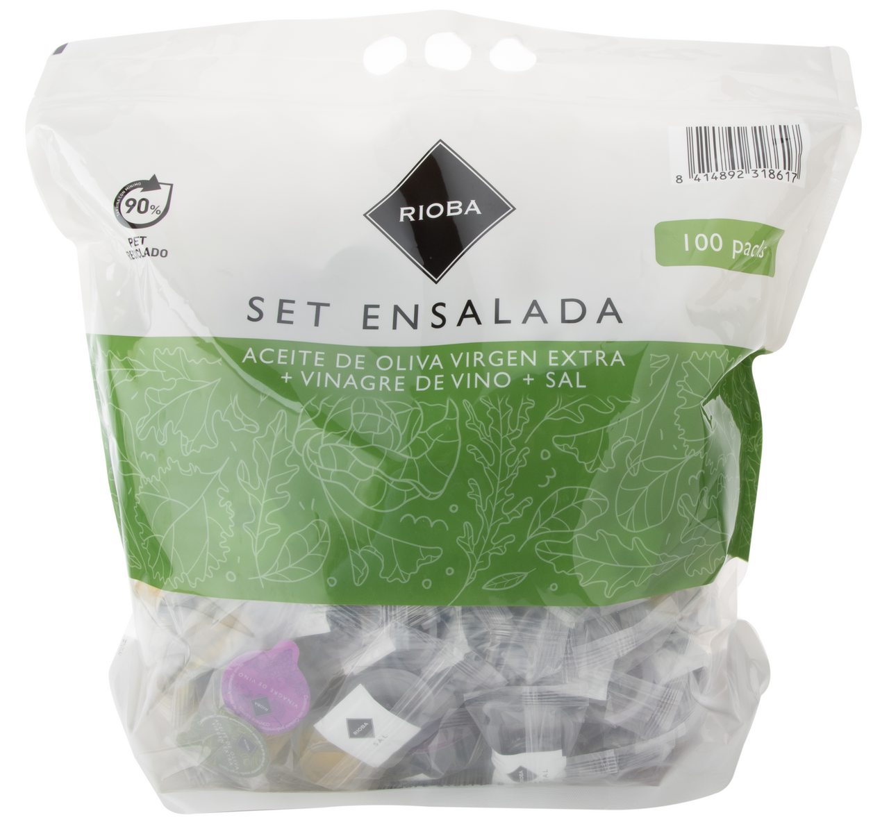 RIOBA Set de vinagre, aceite y sal para ensalada 100 unidades de 10 ml (total 1000 ml)