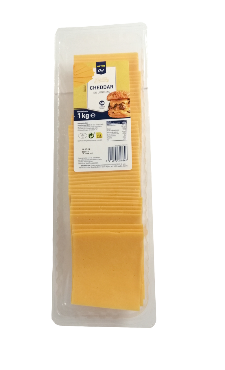METRO Chef queso cheddar rojo loncheado 1kg