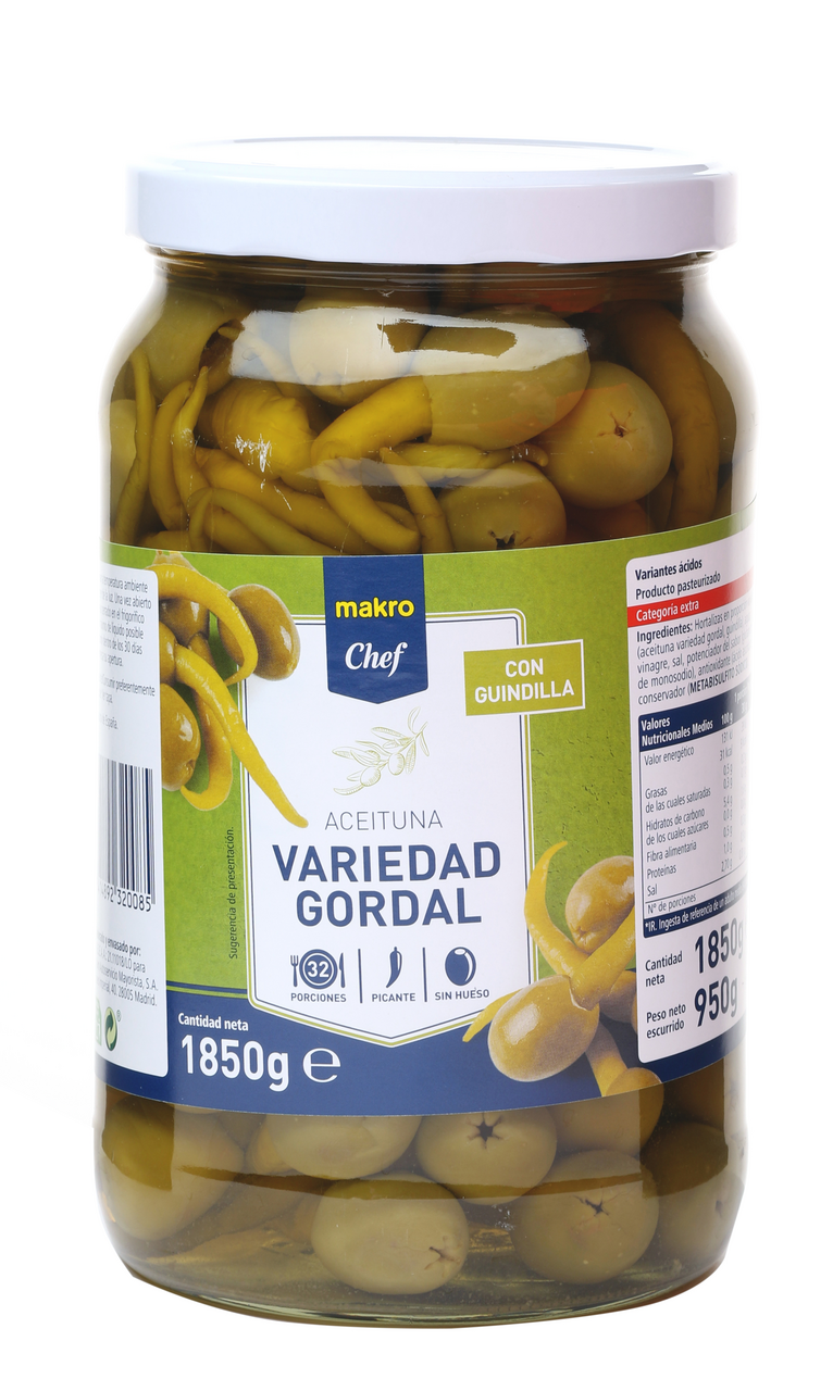 METRO Chef aceituna gordal con guindilla frasco 950gne (1850 g)