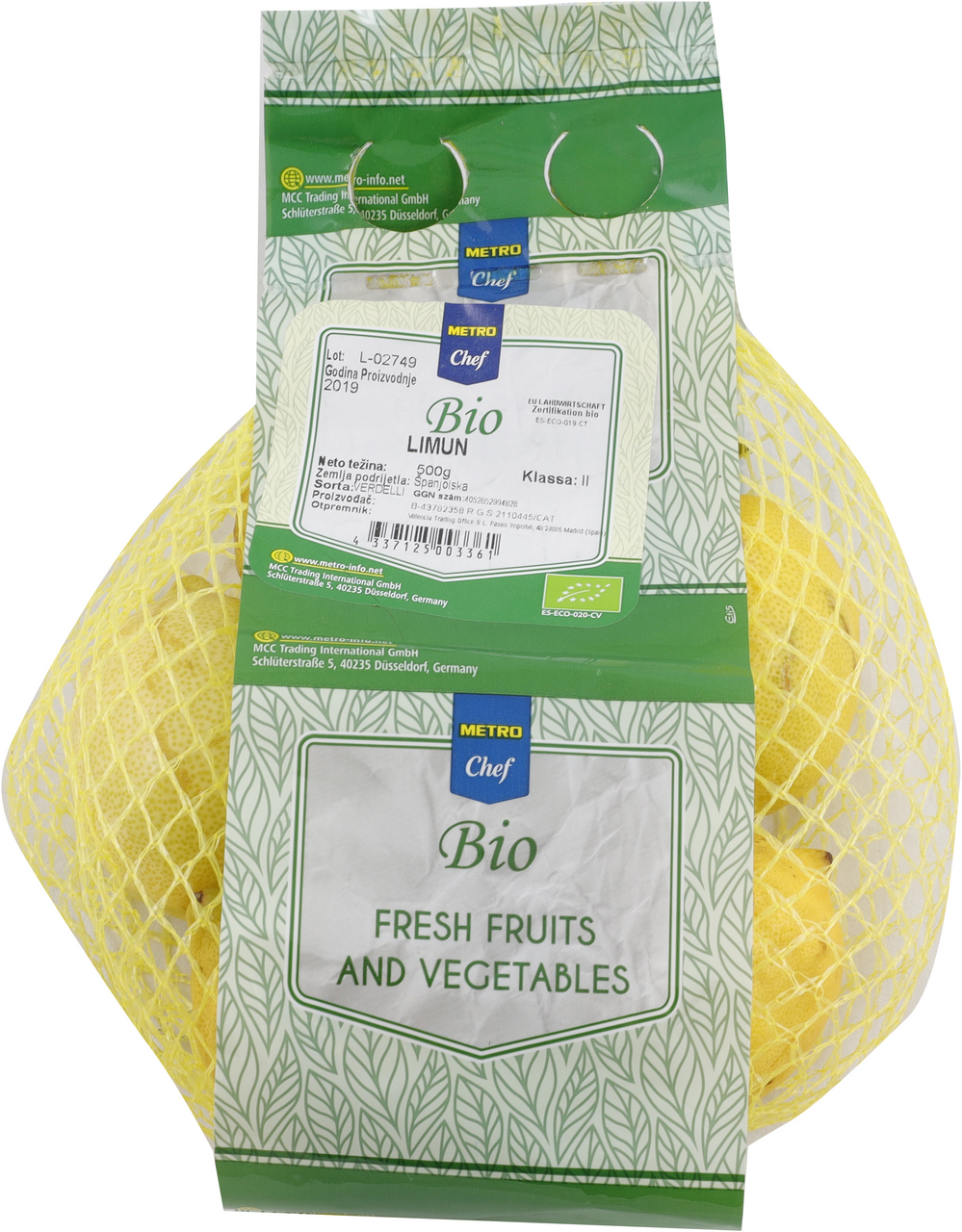 METRO Chef Bio Limon Bio calibre 2/6 malla de 500gr