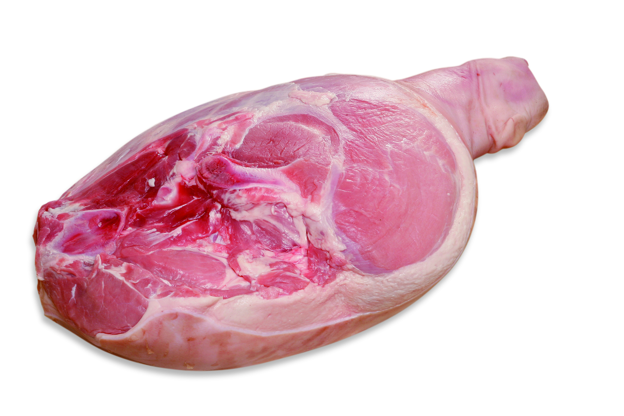 Jamón con hueso, con piel y sin pata de cerdo al vacío precio kg