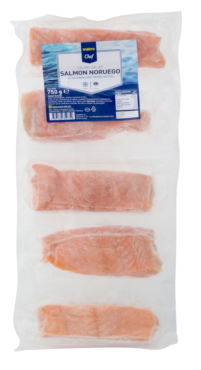 METRO Chef Salmón en lomos noruego 150 g contiene 5 unidades ( total 750 g)