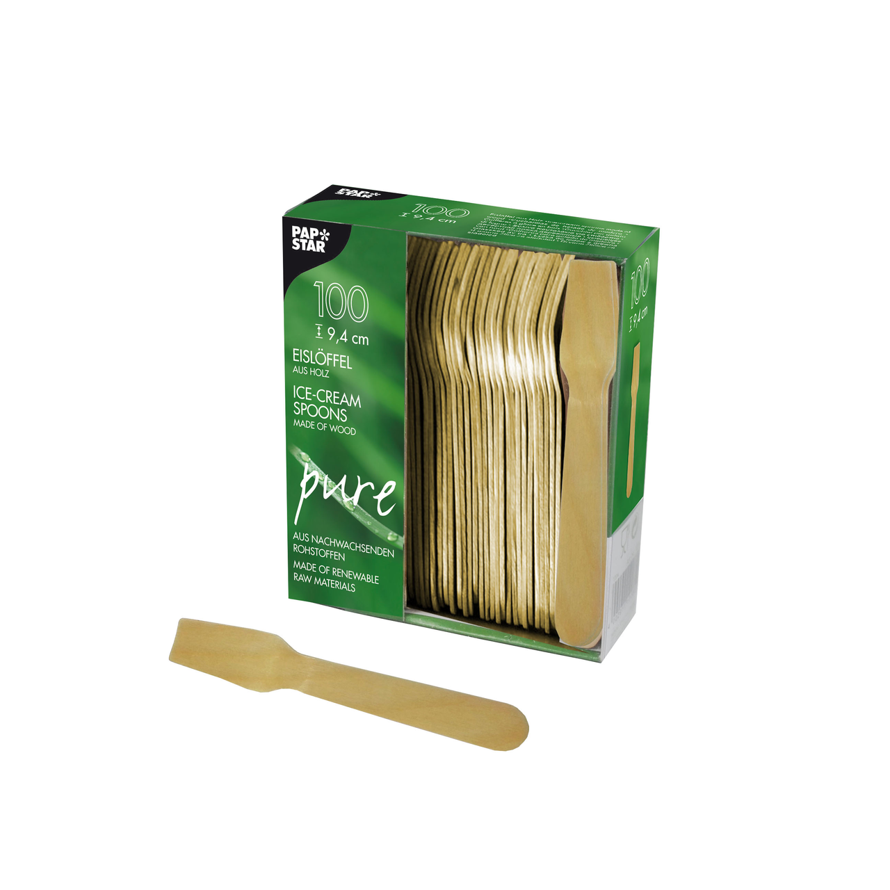 PAPSTAR Cucharilla helado madera biodegradable 9,4cm 100 unidades