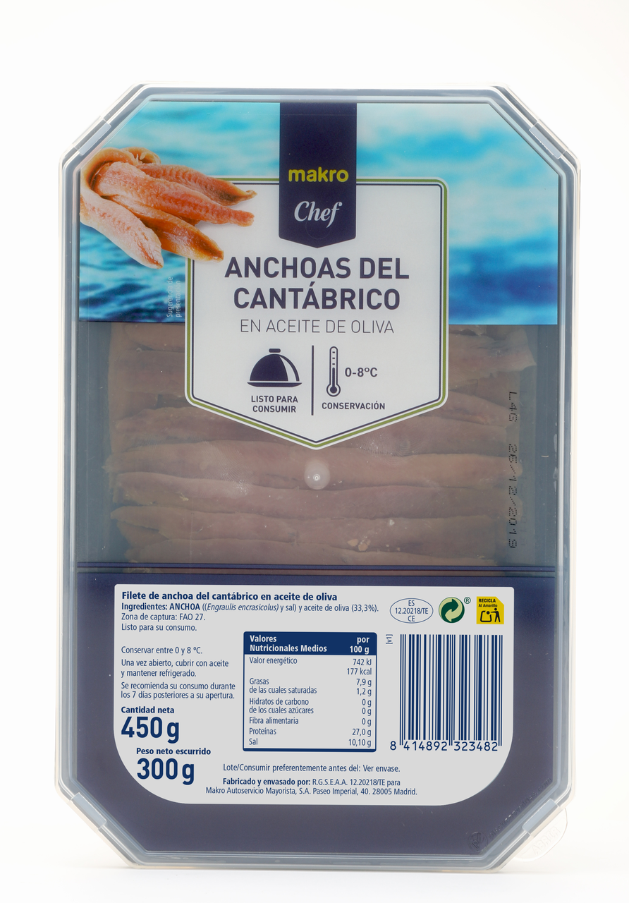 METRO Chef anchoa del cantábrico en aceite de oliva tarrina 300g