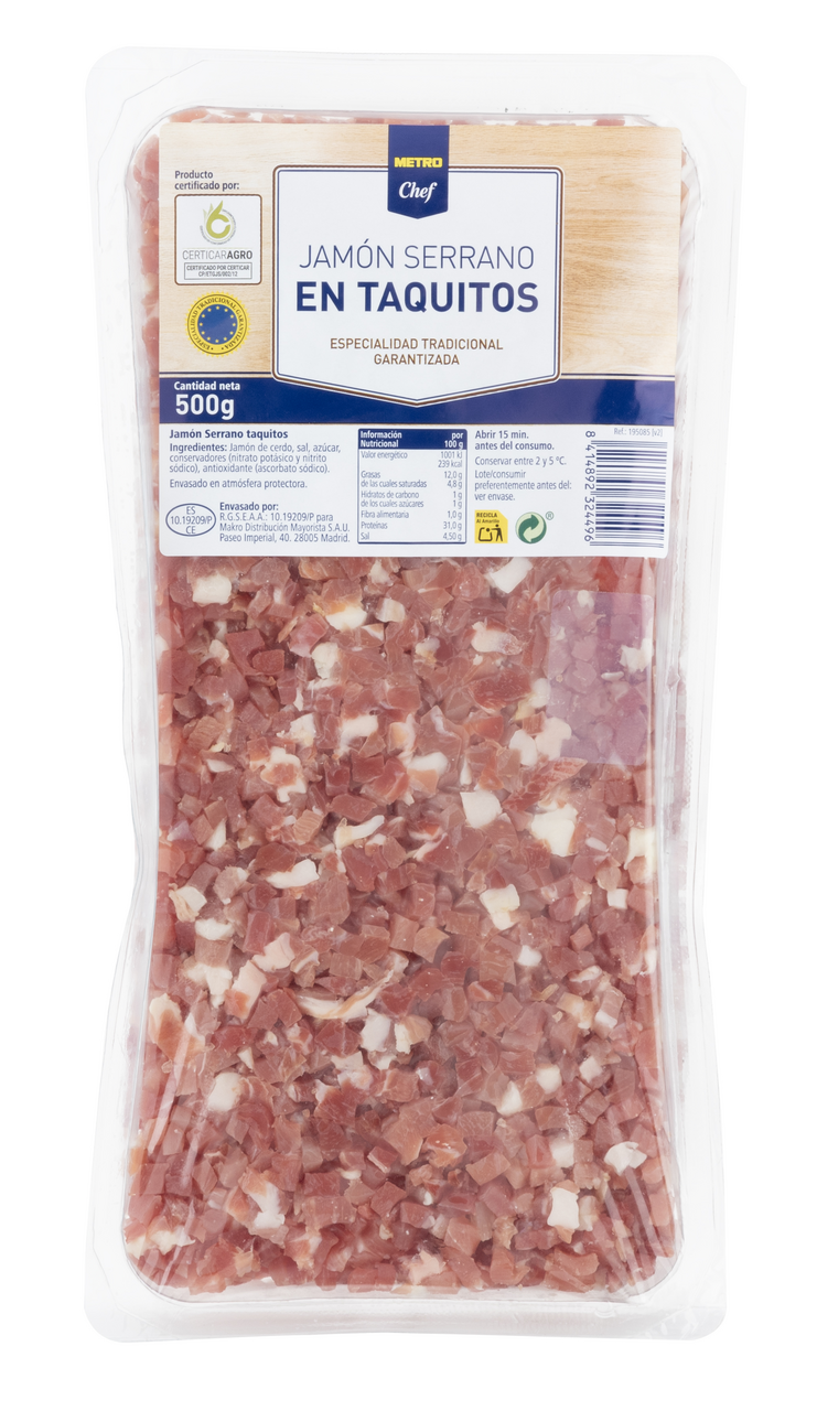 METRO Chef jamón serrano en taquitos bandeja 500g