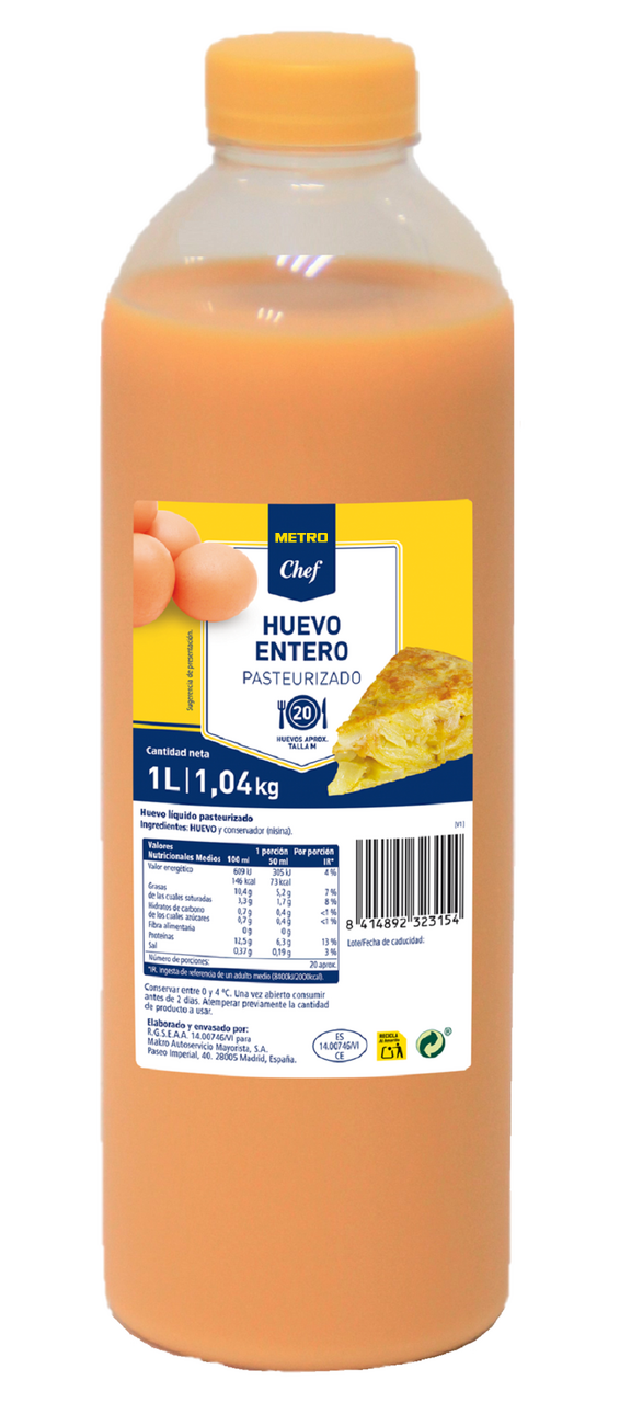 METRO Chef huevo líquido botella 1 L