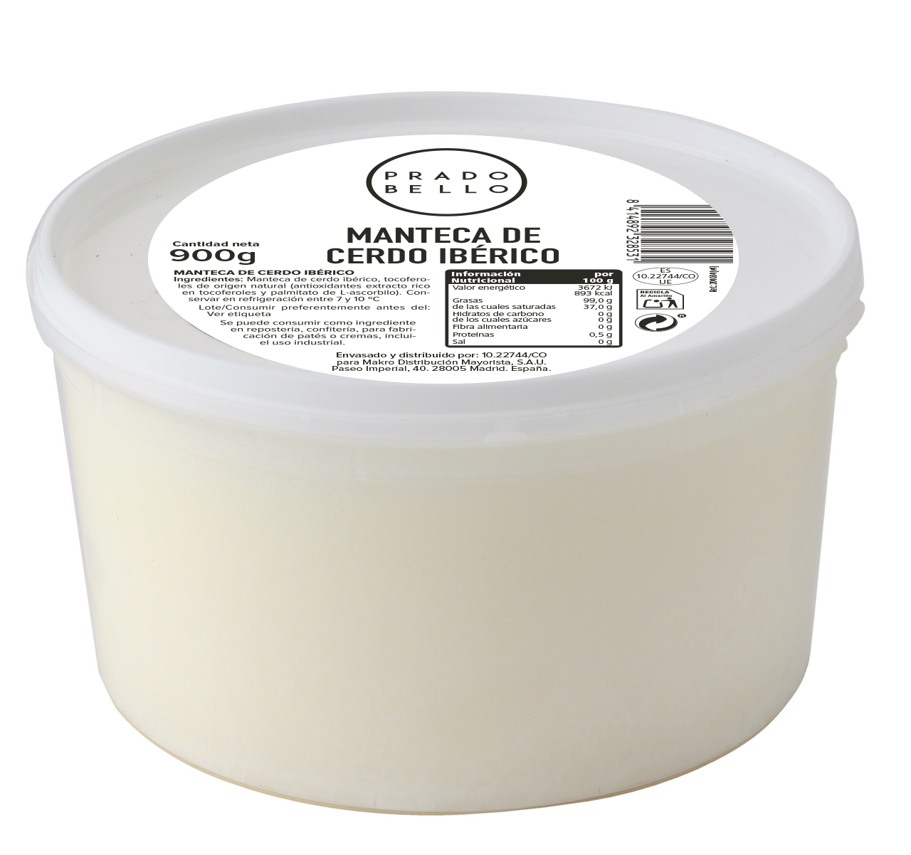 PRADO BELLO manteca de cerdo ibérico 900g