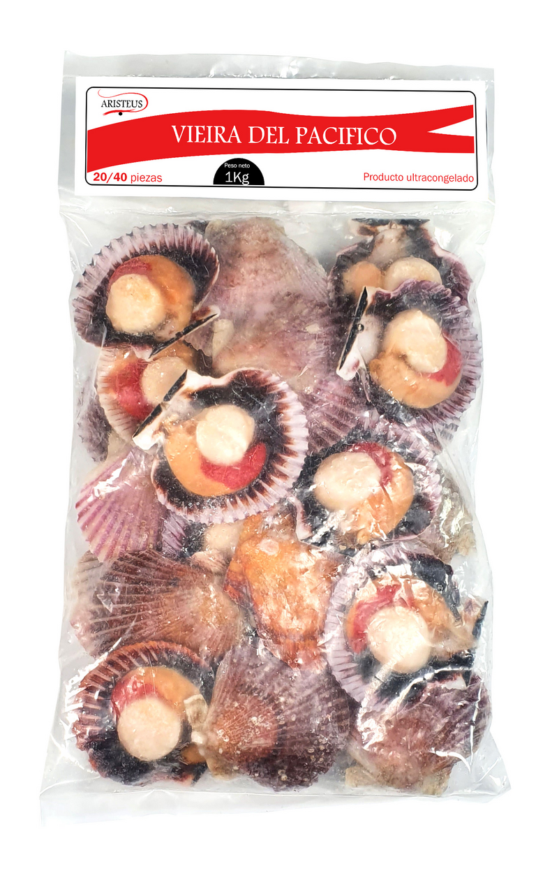 Aristeus vieira del pacifico media concha 20/30 piezas/kilo bolsa 1 kg