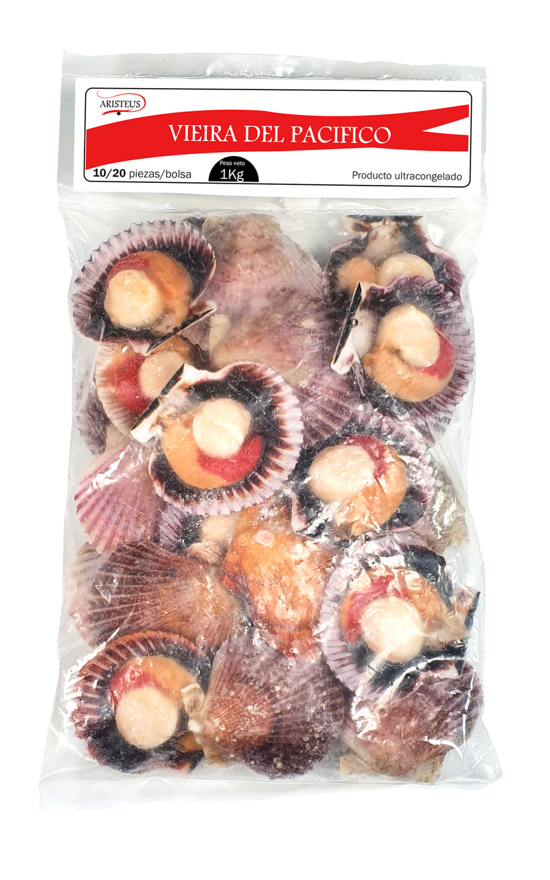 Aristeus vieira del pacifico media concha 10/20 piezas/kilo bolsa 1 kg
