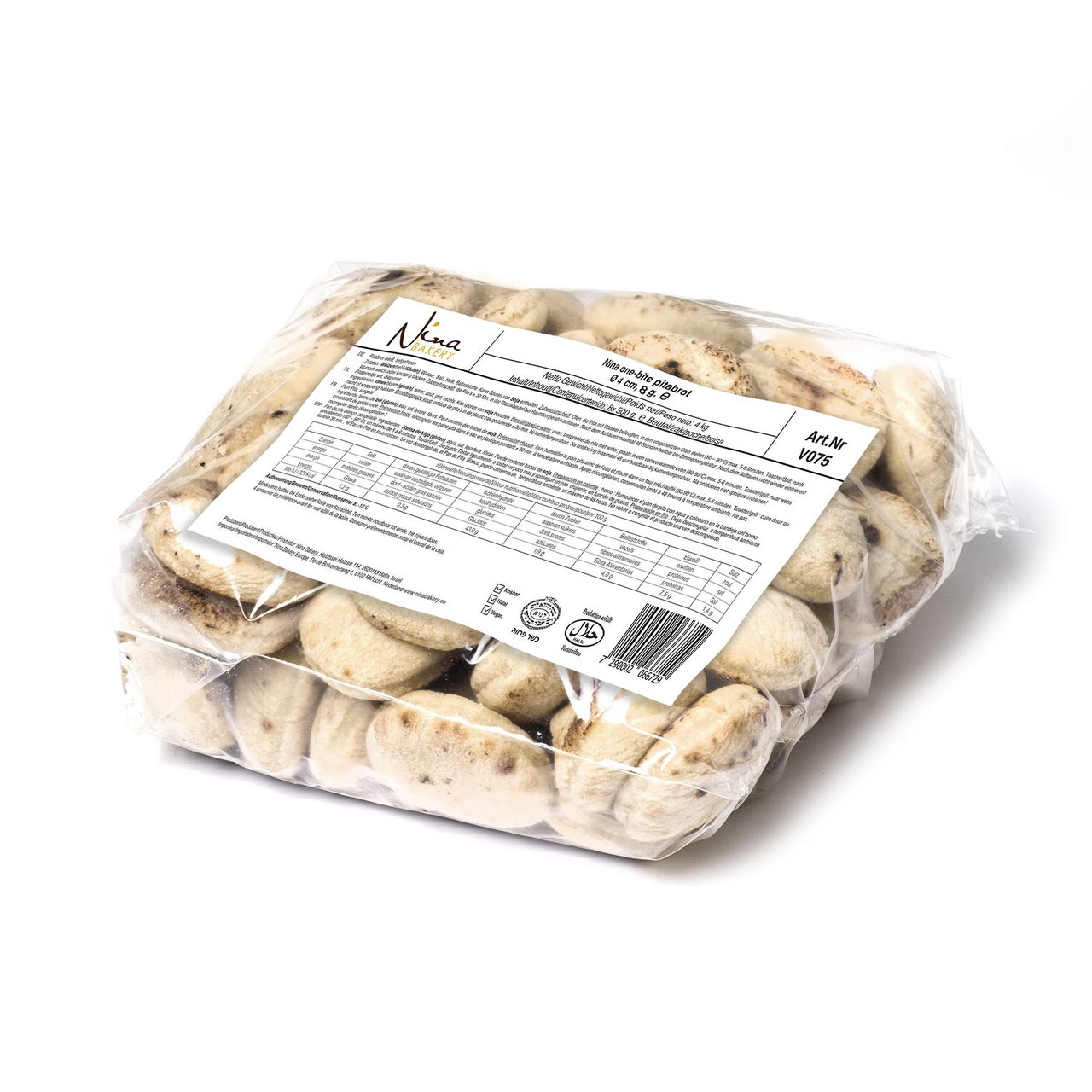 Nina Bakery micro pan pita premium kosher bolsa 71x7 g congelado (total 497 g)