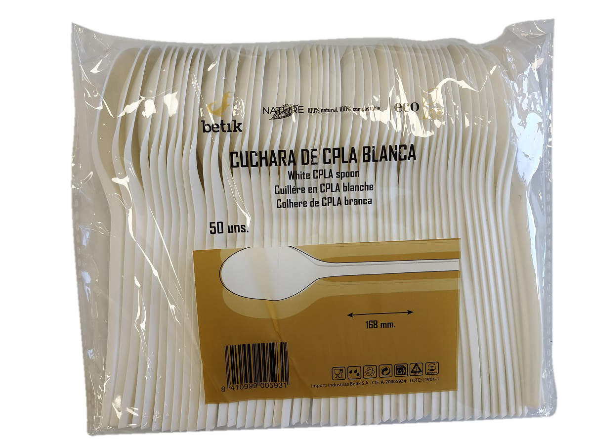 Betik cuchara CPLA blanca reutilizable 50 unidades