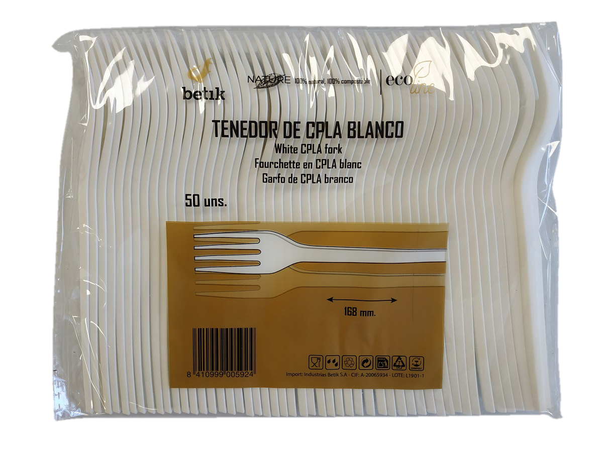 Betik tenedor CPLA blanco reutilizable 50 unidades