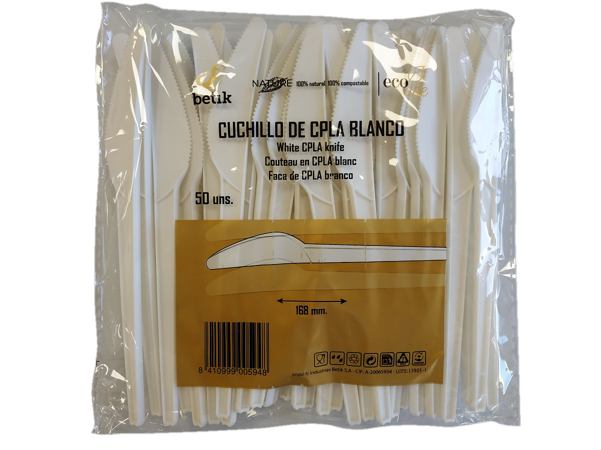 Betik cuchillo CPLA blanco reutilizable 50 unidades