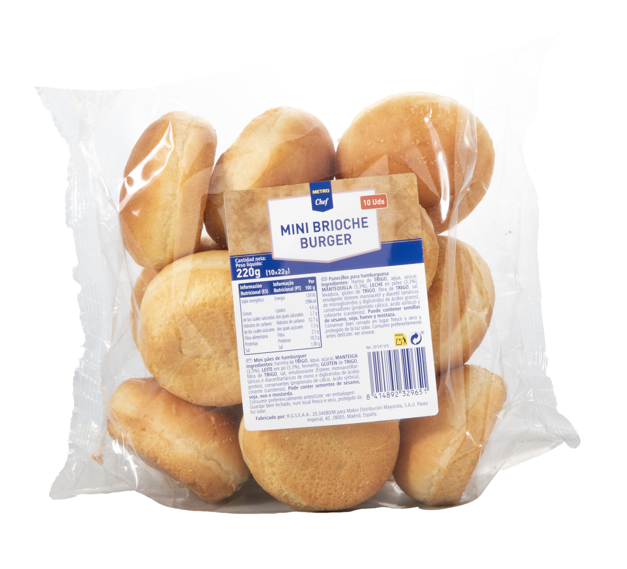 METRO Chef pan de hamburguesa mini brioche contiene 10 unidades 220 g