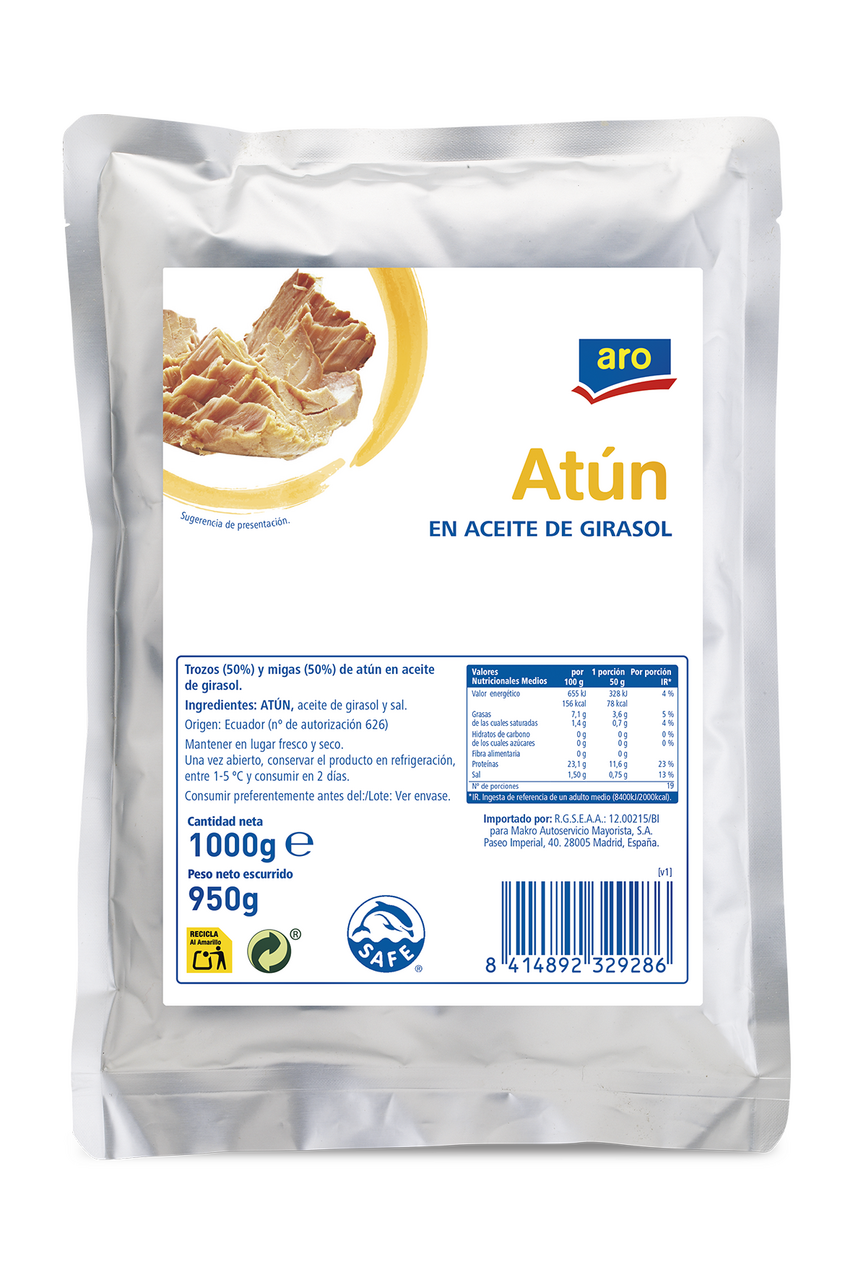 aro atún en aceite vegetal bolsa 950gne (1000 g)