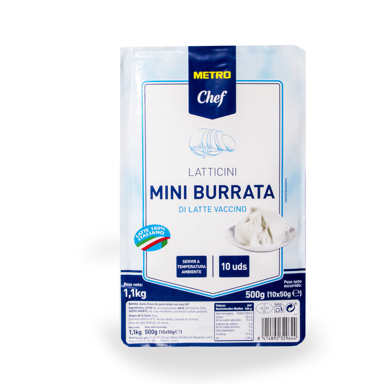METRO Chef queso mini burrata 50 g contiene 10 unidades (total 500 g)
