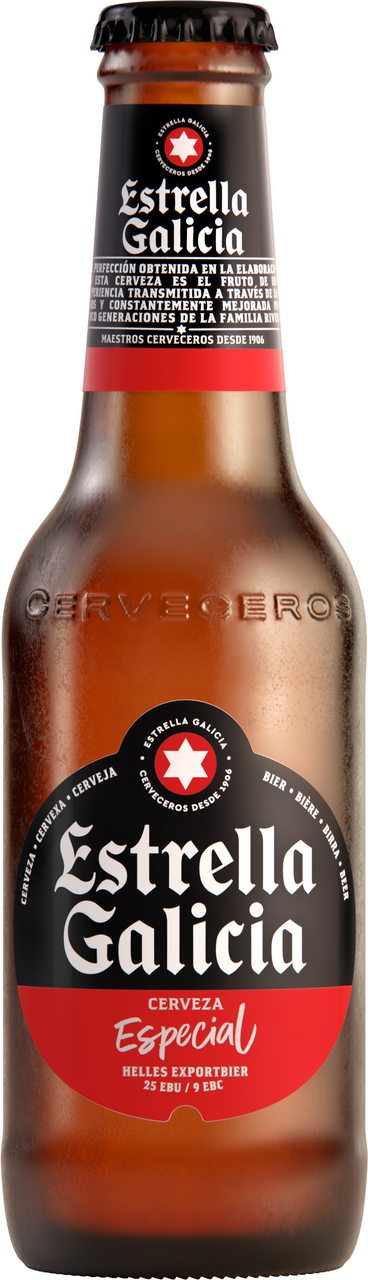 Estrella Galicia cerveza botella 25 cl contiene 24 unidades Alc. 5% vol.