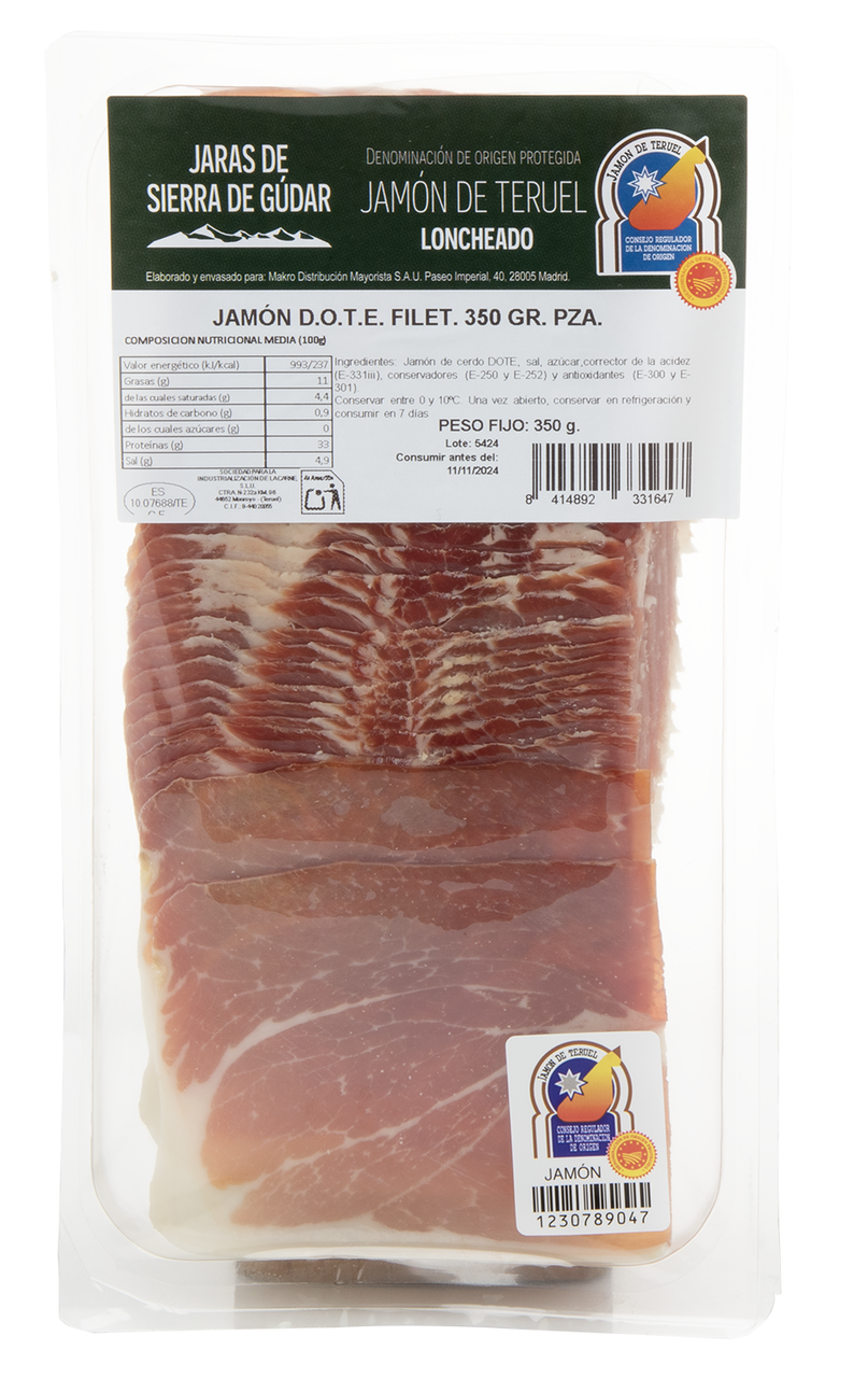 JARAS DE SIERRA DE GÚDAR jamón de Teruel loncheado 350 g