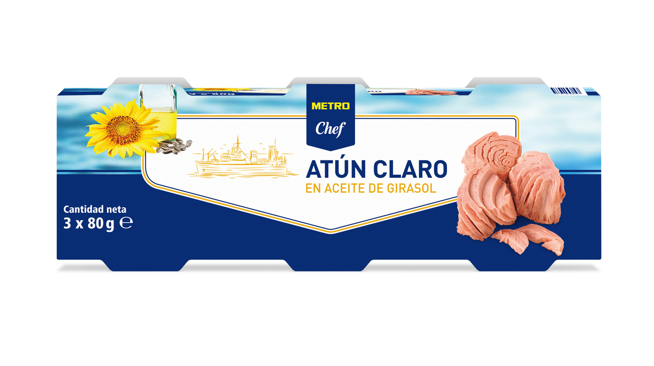METRO Chef atún claro en aceite de girasol latas 52 gne contiene 3 unidades (240 g)