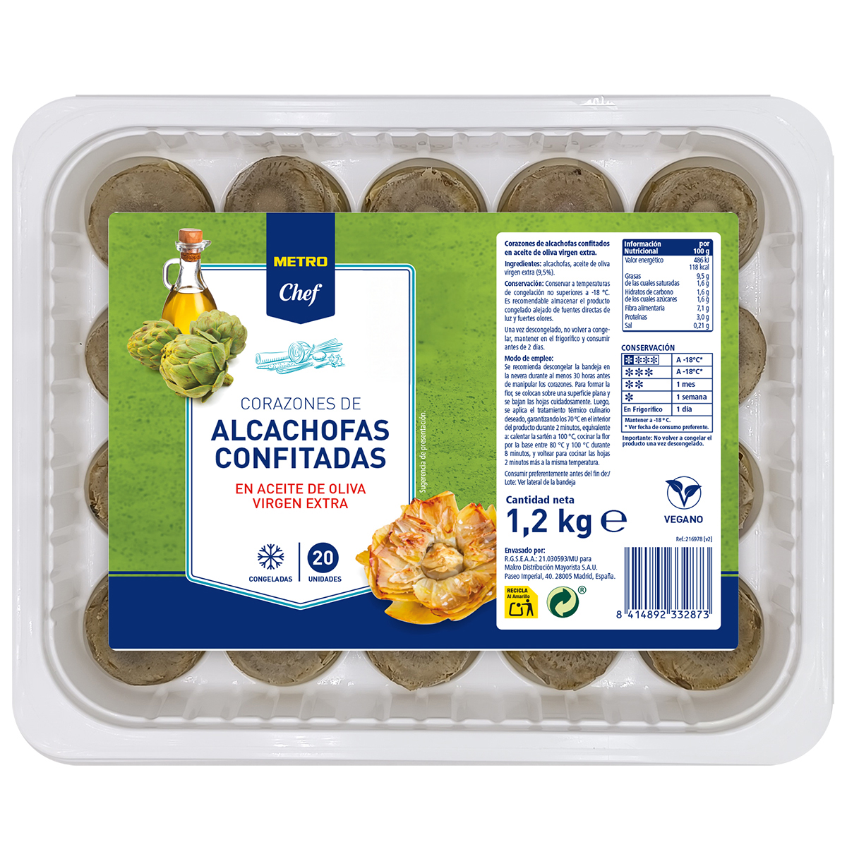 METRO Chef corazones de alcachofas confitadas 20 unidades congelado 1200 g