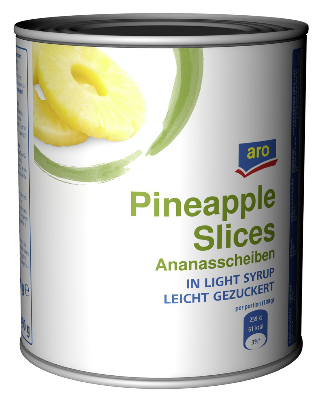 aro piña en rodajas en almíbar ligero lata 1795 gne (3050 g)