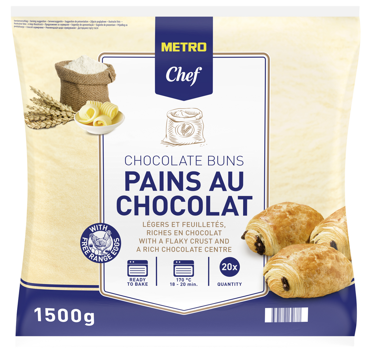 METRO Chef napolitana chocolate bolsa 75 g 20 unidades congelado (1500 g)